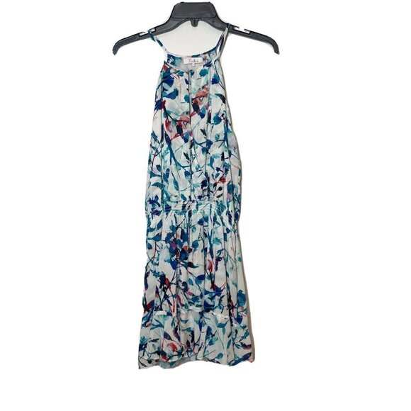 Parker Womens Sleeveless Halter Mini Beach Summer Dress Blue M Floral Keyhole - Picture 1 of 8
